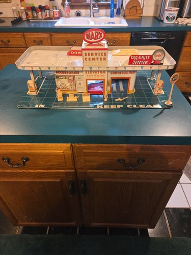 Vtg Marx 1960's Tin Litho Day & Nite Gas Service Station Center Lubritorium READ