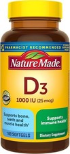 Nature Made Vitamin D3 1000 IU 25 mcg , Vitamin D Supplement for Bone, Teeth, M