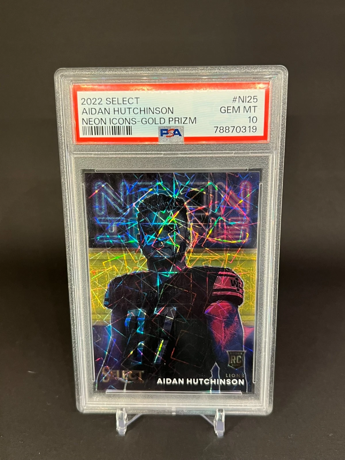 Aidan Hutchinson Panini Select Neon Icons #NI25 Gold Prizm