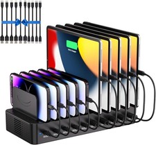 100W Charging Station for Multiple Devices, 10-Port USB Fast Black
