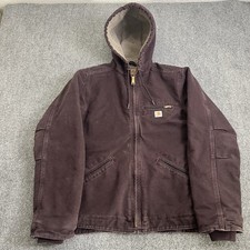 Carhartt WJ141 DWN Deep Wine Duck Canvas Sherpa Hooded Work Jacket Women s M