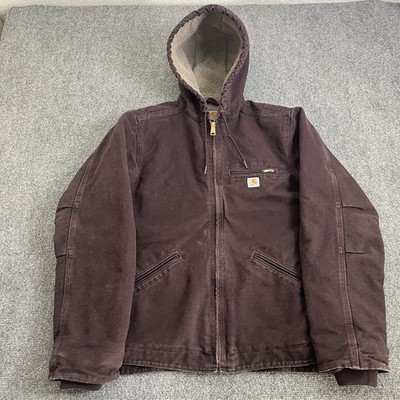 Carhartt WJ141 DWN Deep Wine Duck Canvas Sherpa Hooded Work Jacket Women s M