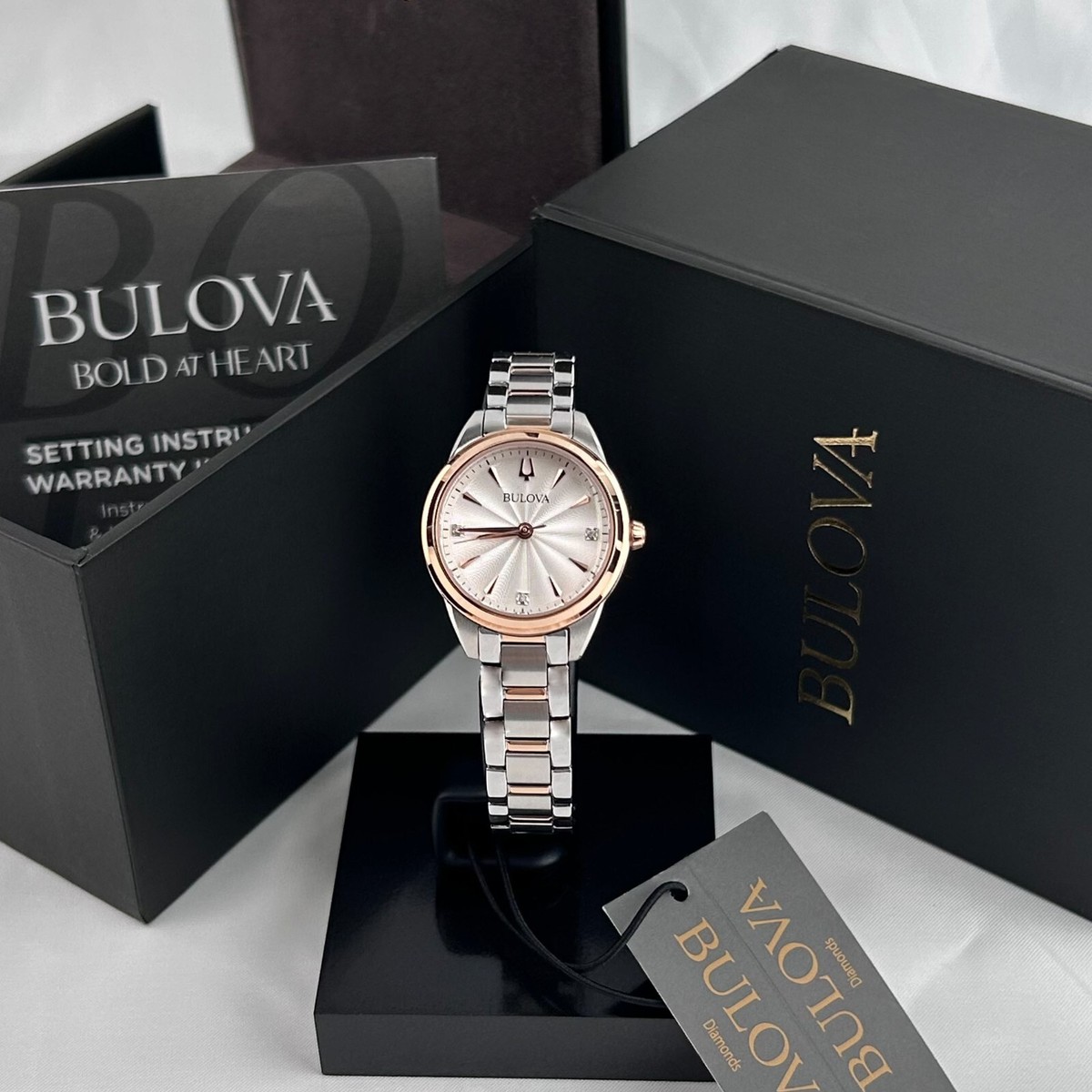 Bulova Sutton Diamond White/Rose Gold Dial 98P200 Women display picture 2