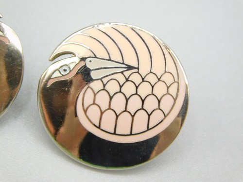 Vintage Signed LAUREL BURCH “MYNAH BIRD” Pink & Gold Tone Earrings - Picture 2 of 5