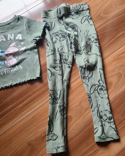 Disney Stitch crop top leggings set XS 4/5 Ohana Means Family Angel little girl - Picture 2 of 3