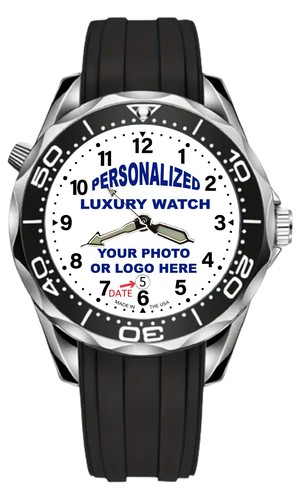 RELOJ Personalizado Logotipo Personalizado Foto NUEVO 42.5mm Plateado Negro Azul Rojo Verde - Imagen 8 de 11