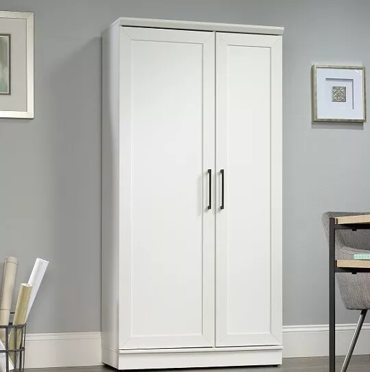 Extra Large Storage Cabinet White Wood Tall 2 Doors Shelves Home