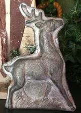 Primitive Antique Vintage 8" Tin Style Reindeer Deer Silver Resin Chocolate Mold