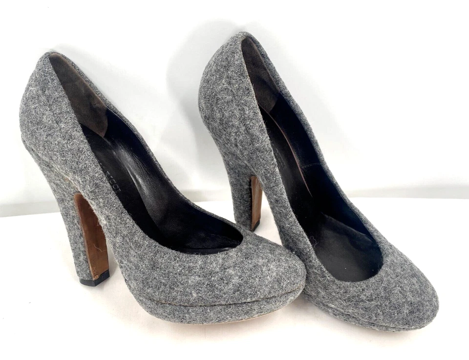 $725 Nina Ricci роскошный серый шерсти войлока кожаные туфли-лодочки каблуки насосы размер 39 - Изображение 2 из 4
