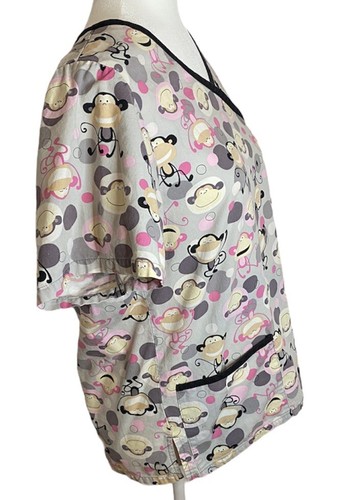 Tafford Medical Uniform Scrub Top Women Size Small Happy Monkey - Picture 3 of 7