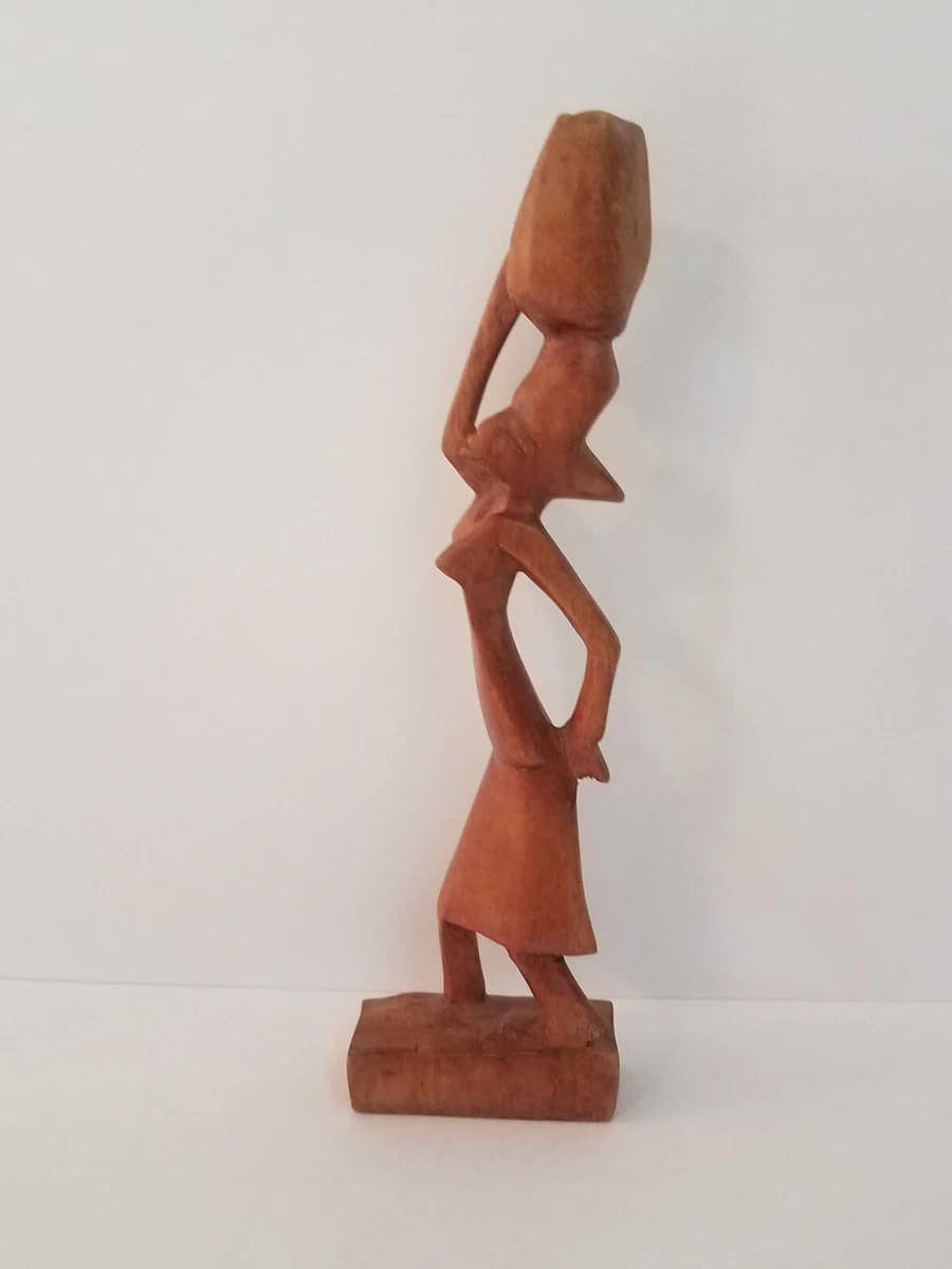 Vintage Haiti Woman Carved Wood Sculpture Statue Haitian Folk Art