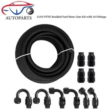 12AN -AN12 20ft Nylon Braided PTFE Fuel Line Kit +10 PCS Fittings Hose for E85