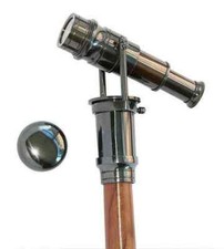 Vintage Brass Spy Folding Telescope Handle Wooden Handmade Walking Cane Stick