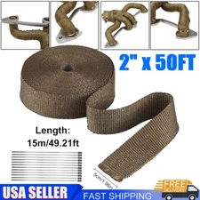2" X 50Ft Titanium Exhaust Heat Wrap Manifold Header Heat Wrap Tape W/10 Ties