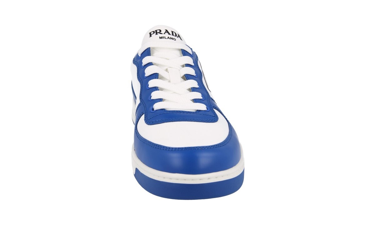 PRADA セール★ 2EG401 PRADA DOWNTOWN SNEAKERS SHOES 2EG401 BLUE WHITE LEATHER NEW