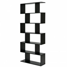 6 Tier S-Shaped Bookshelf Storage Wooden Organizer Display Bookcase Home Black