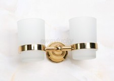 Wall Mount Bathroom Toothbrush Holder w/ Two Glass Cups Golden Polishedwba884