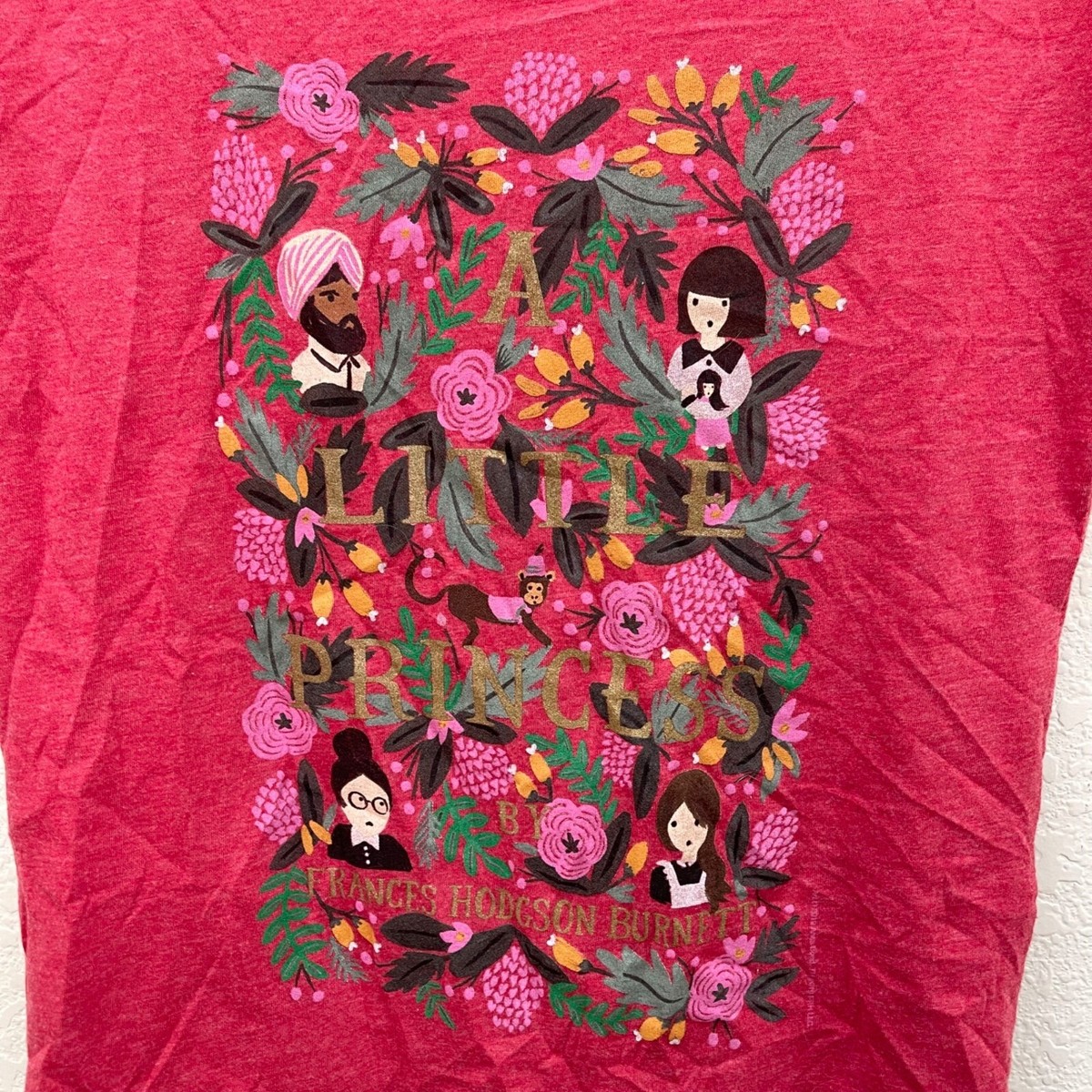 Women's T-Shirts [Out of Print] Frances Hodgson Burnett / A Little Princess Relaxed Fit Tee [Puffin in Bloom] (Vintage Red) (Womens) Out of Print Little Princess Frances Hodgson Burnett Red Tee