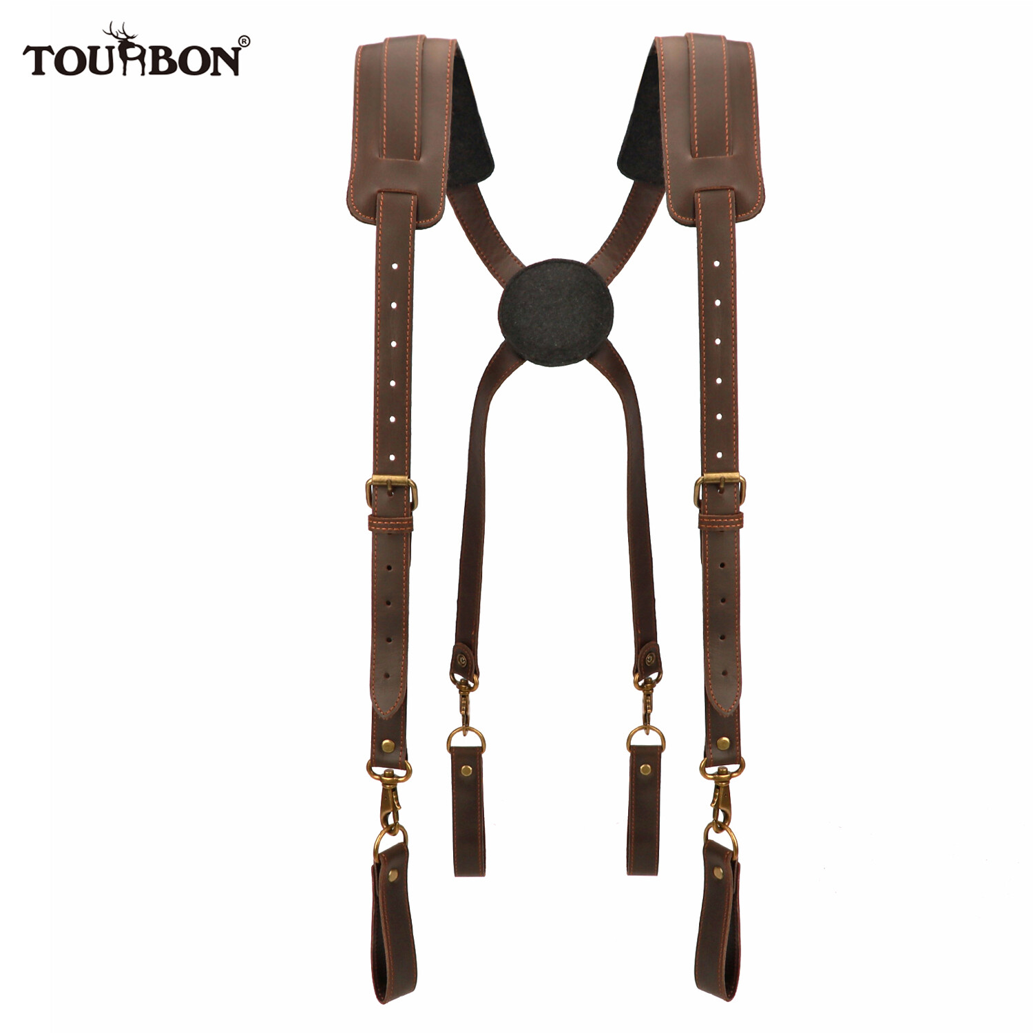 TOURBON Leather Tool Belt Suspenders Carpenter Heavy Duty