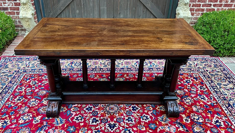 Antigua mesa de comedor francesa mesa con hojas talladas roble EXCELENTE mediados del siglo XIX de altura Foto 2 de 4