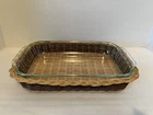 Vintage PYREX 2 Qt. 11x7x1.5” Casserole Dish #232-R With Original Wicker Basket