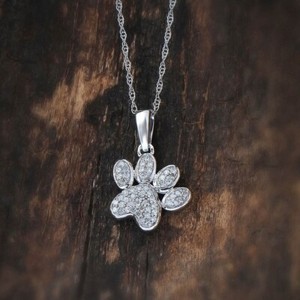Authentic 1Ct Round Simulated Diamond Dog Pav Print Pendant Necklace 14k White Gold Plated