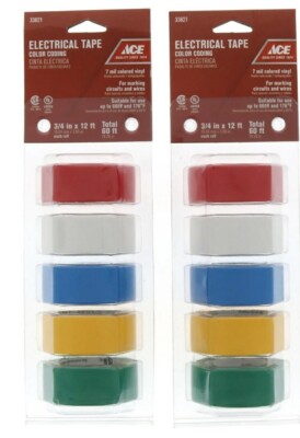 2 Packs Color Coding 3/4'' Vinyl Electrical Tape 7mil marking circuits & Wires