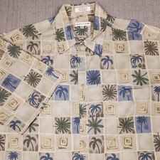 Vtg Pierre Cardin Hawaiian Shirt Sz L Pocket Floral Geometric Palm Trees Retro