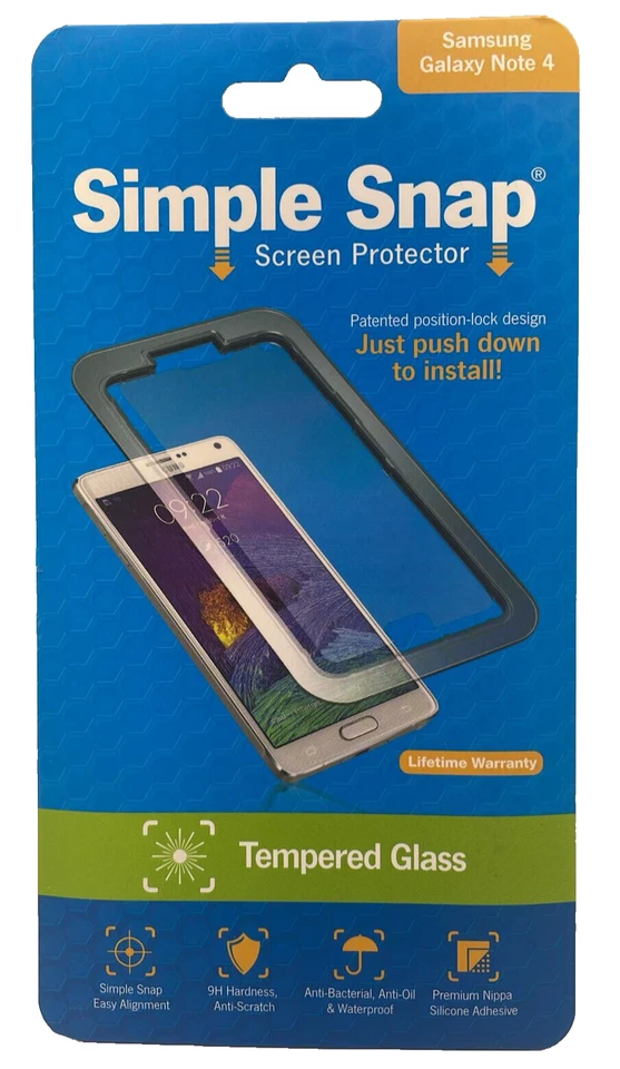 Protector de pantalla de vidrio templado Snap 9H simple para Samsung Galaxy Note 4 - transparente Foto 3 de 3