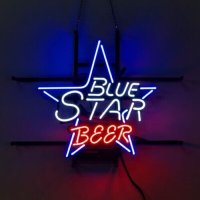 Blue Star Beer Neon Sign 17''x14'' Lamp Beer Bar Pub Store Wall Hanging Artwork