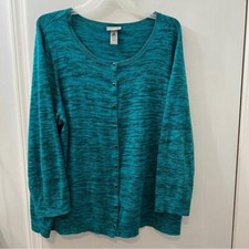 Catherines Women  s Cardigan Sweater Size 2X 22/24 Long Sleeve Teal Black