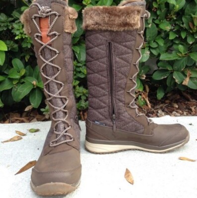 Solomon Winter Snow Boots Women Sz 8 Hime High Brown Quilted Faux Fur Ski Lodge