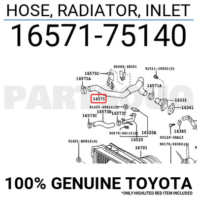 1657175140 Genuine Toyota HOSE, RADIATOR, INLET 16571-75140 | eBay 