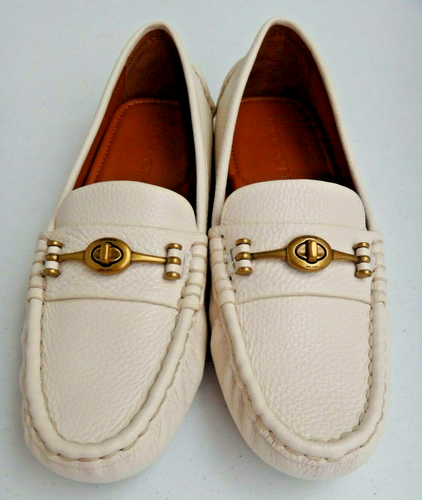 COACH Crosby Driver Flat Slip-on Moccasins Cream Chalk Genuine Leather Size 7.5 - Picture 10 of 11