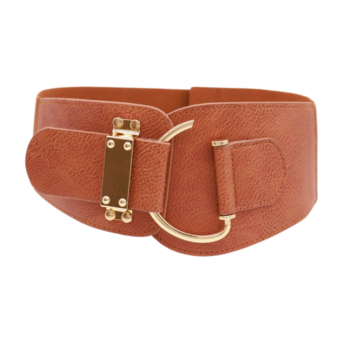 Women Brown Wide Elastic Special Fashion Pop Star Look Belt Fun Hook Buckle L XL - Picture 6 of 24