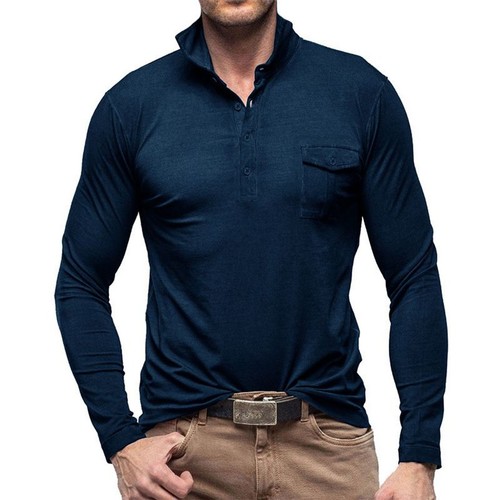 Para hombres Polo Blusa Manga Larga Calce Ajustado Trabajo Algodón Bolsillo Informal Camiseta - Imagen 45 de 50