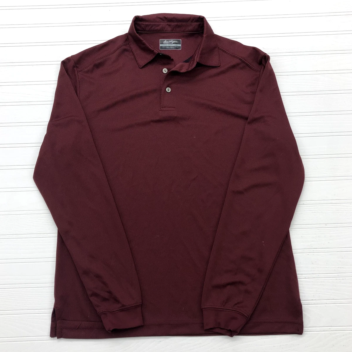Ben Hogan Performance Maroon Collared Long Sleeve Polo Shirt Adult Size S