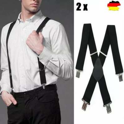 Hosenträger Herren Damen 4-Clip X Form 50mm extra breit stark verstellbar modern - Bild 1 von 4