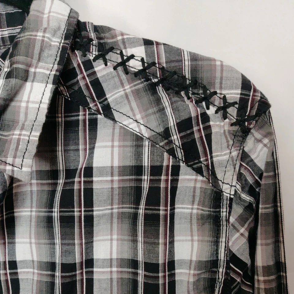 Helix men's size XL plaid shirt black multicolor collar snap long sleeve pockets - Image 3 of 4