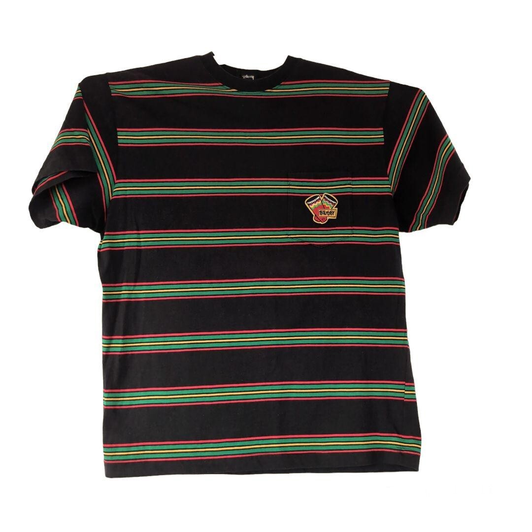 00’s old stussy prisoner border Sweat L USED】80's-90's OLD STUSSY JACQUARD BORDER POCK