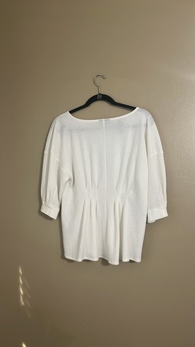 Alfani - Off White Gathered Clinched Front Scoop Neck Top Sz M - Picture 4 of 8