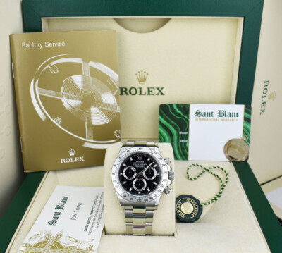 ROLEX - 40mm Stainless Steel DAYTONA Black Dial Fat Buckle 116520 - SANT BLANC
