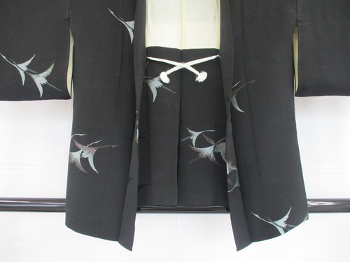 Chaqueta Kimono Haori Japonesa Vintage Seda Negra Cresta Familiar Altura 31.1 pulgadas - Imagen 12 de 23