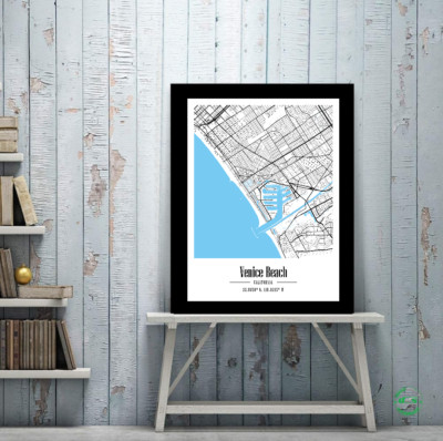 Venice Beach California Vacation Location Map Poster Print Gift Wall Art Decor
