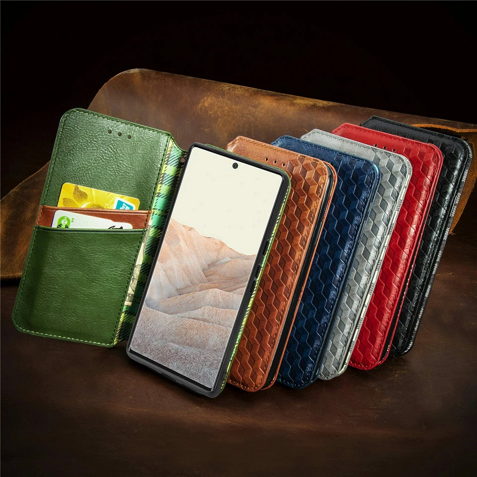 Para Google Pixel 9 Pro XL 9A 7A 6A Cuero Magnético Abatible Billetera Pata de cabra Estuche Foto 2 de 4