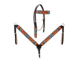 Western Saddle Horse Tack Set Leather Headstall, Breast Collar  Reins .