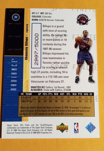 1998-99 SPx Finite Radiance #71 Chauncey Billups /5000 - Raptors - Picture 2 of 2