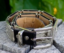 VINTAGE Genuine Oil Tan Leather BELT Metal Panels Southwestern 40"L Made in USA