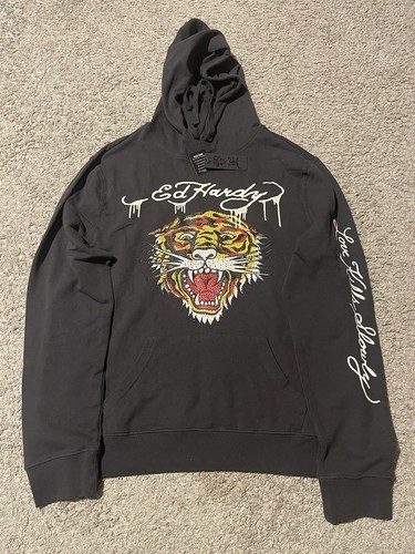 Ed Hardy Rhinestone Tiger Black Hoodie