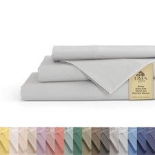 Linen Home 100 Cotton Percale Sheets King Size, Silver, Deep Pocket, 4 Piece...